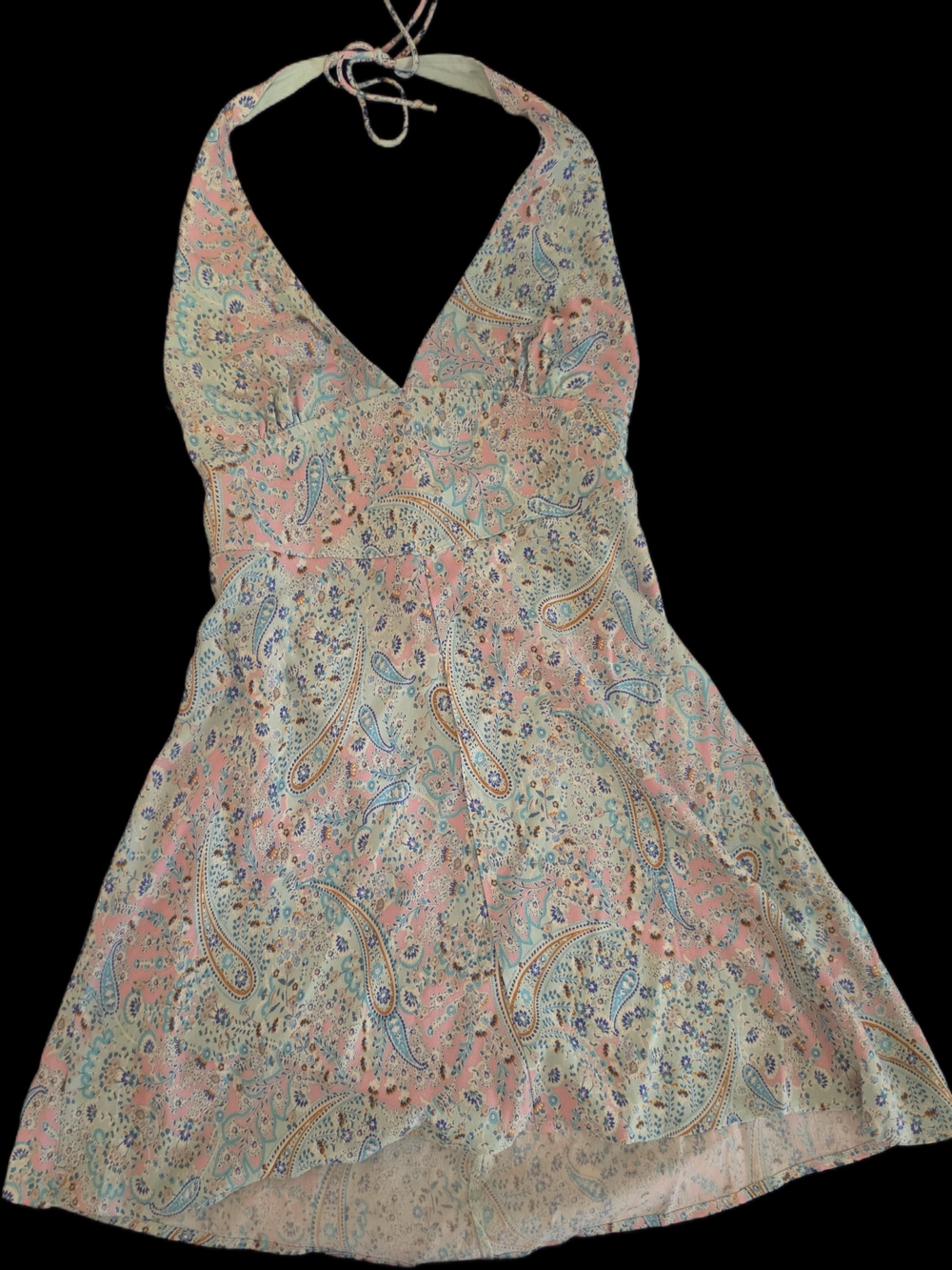 Paisley Halter Mini Dress in Pastel Pink and Blue